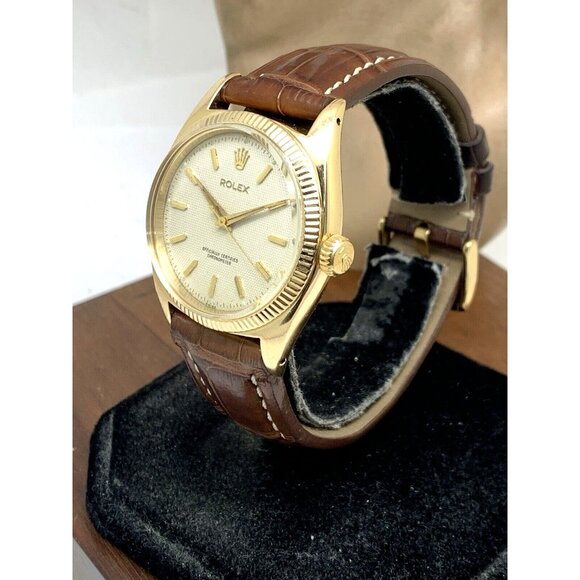 Rolex Men's Watch 6502 1950's Vintage Swiss Automatic 18k Gold Waffle Dial 34mm - Picture 2 of 16